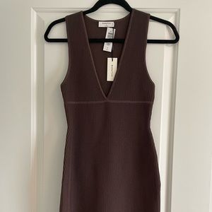 Babaton Sculpt Knit Dress Robe Brune Brown Rich Deep V